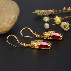 WOAIKATE Vintage Ruby Drop Earrings For Women 925 Sterling Silver With 18K Gold Plated Jewelry Elegant Hoop Earrings Party Gifts