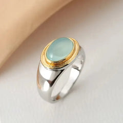 European and American new fashionable green moonstone inlaid with personalized simple women's ring