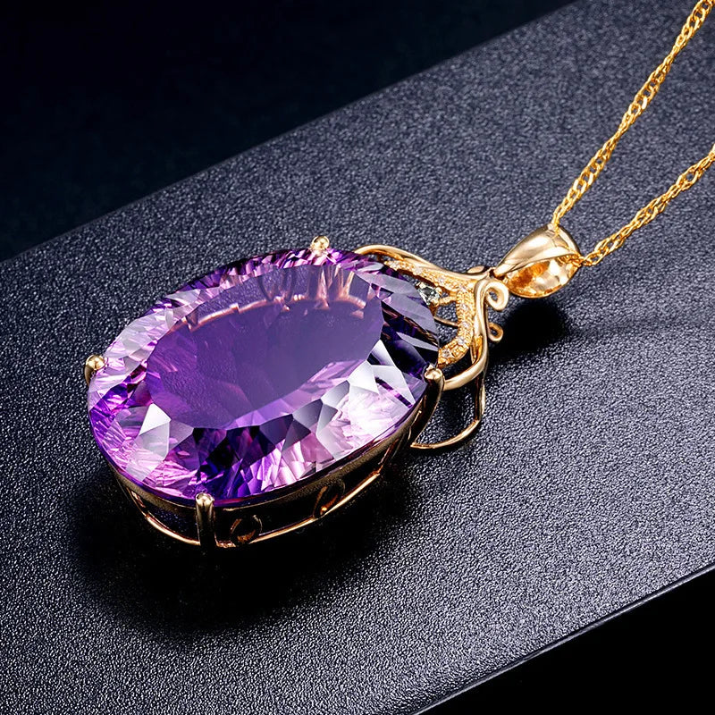 Shiny Purple Amethyst Pendants with Gold Filigree