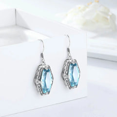 Vintage Aquamarine Earrings Hook Real Silver 925 Earring For Women  Anniversary Party Banquet Luxury Fine Jewelry