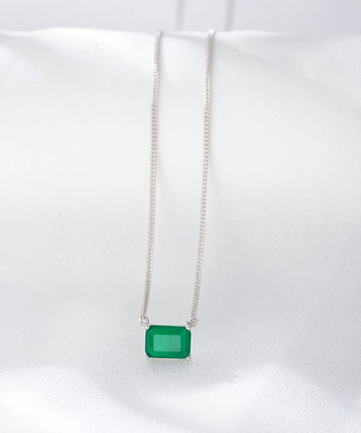 Sterling Silver Square Zircon Pendant Necklace