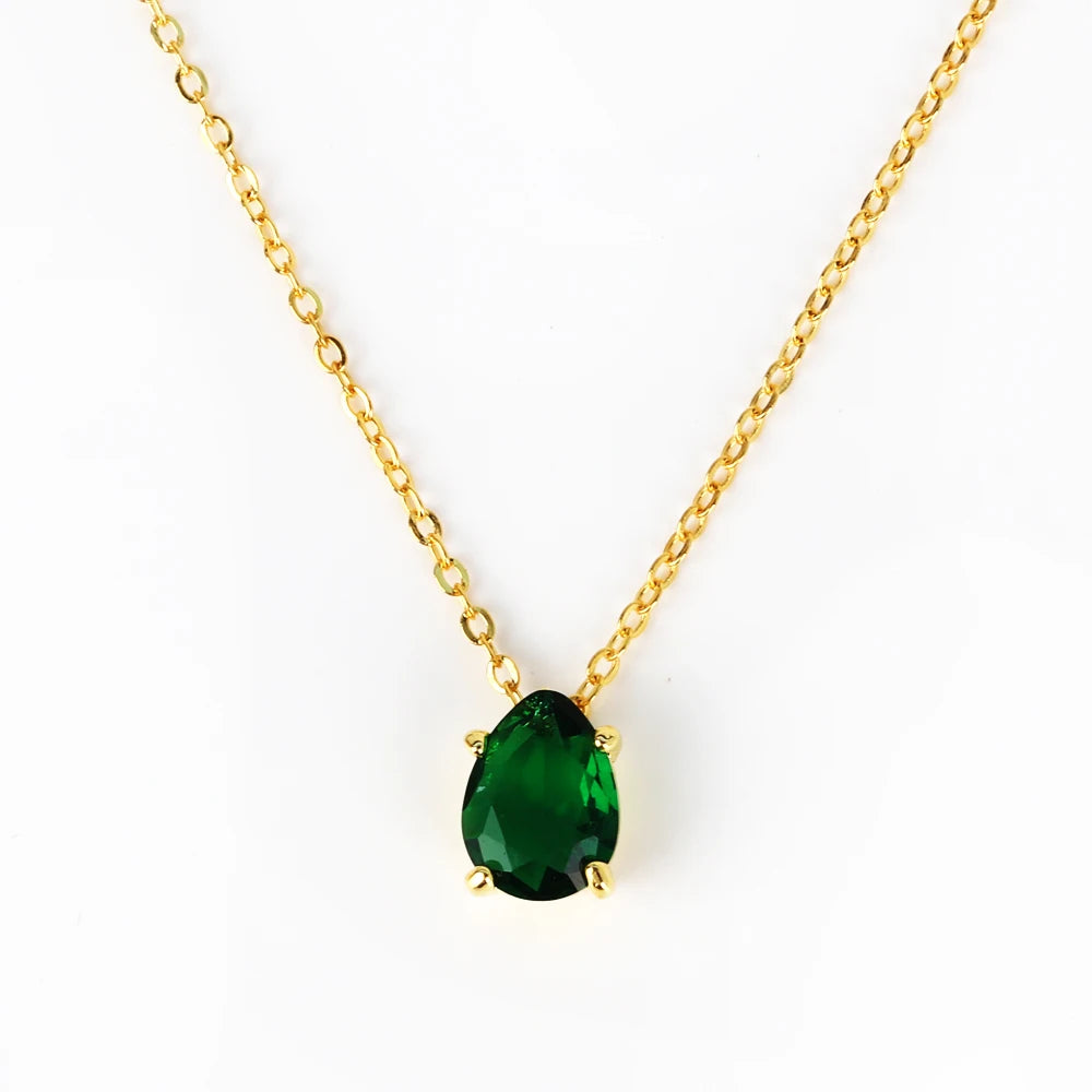 Emerald Crystal Zircon Waterdrop Charm Pendant Necklace for Women Charms Fashion Green Rhinestone Female Vintage Jewelry