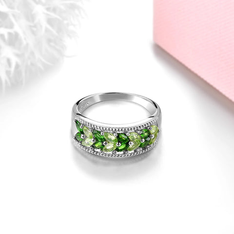 Natural Diopside and Peridot Silver Ring