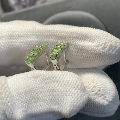 Vintage Natural Peridot Hoop Earrings Simple Classic Round Circle Gemstone Jewelry Handmade Fine Gift