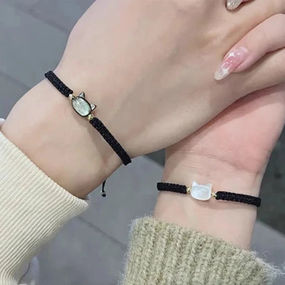 1pair Natural Moonstone Obsidian Bracelets Fidget Bracelet Handmade Couple Cute Black White Cat Bracelet Accessories Jewelry