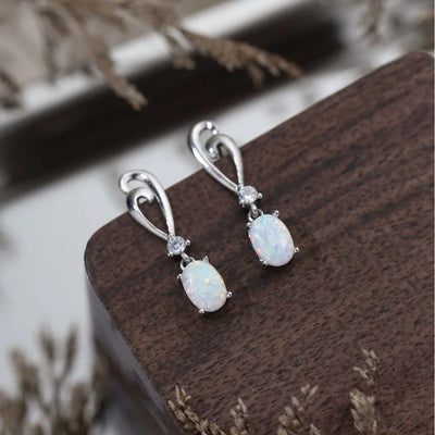 Trumium White Opal S925 Sterling Silver Drop Hook Earrings for Women Oval Opal Heart Stud Earring Fine Jewelry Gifts
