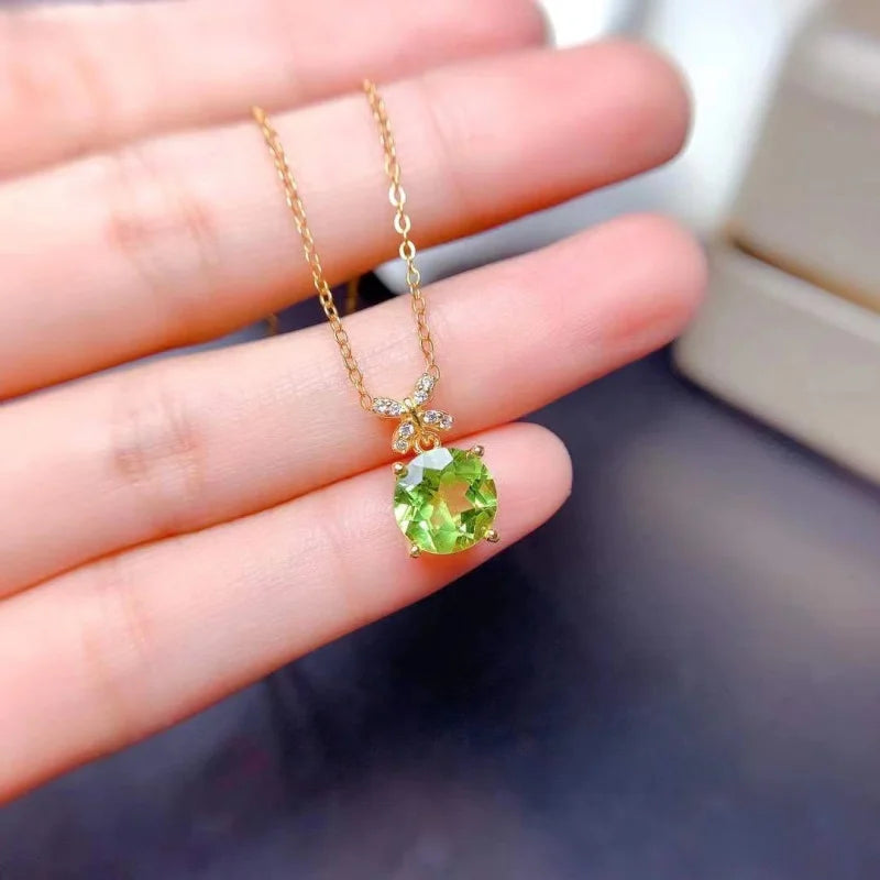 Peridot Set 925 Silver Inlaid With Colored Gemstones Jewelry Ring Earrings Necklace Women'S Accessories