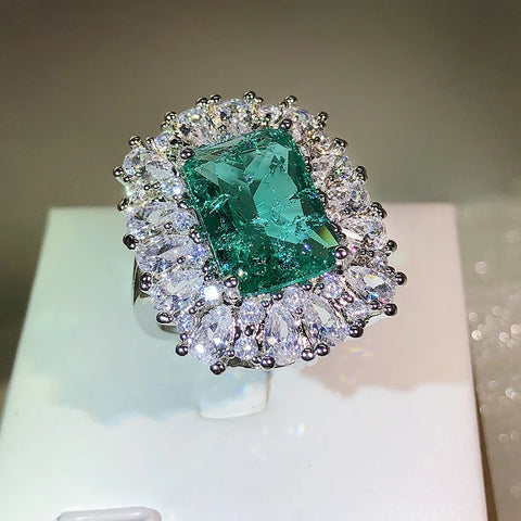Vintage Emerald Ring 925 Silver