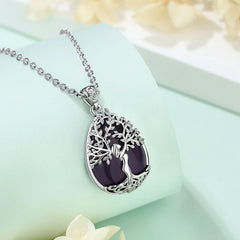 AEONSLOVE Tree of Life Necklace for Women Natural Amethyst Healing Stones Water Drop Pendant Spiritual Jewelry Birthday Gifts