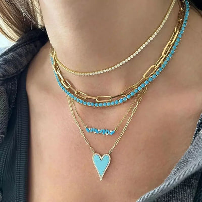 Gold Plated Turquoise Tennis Chain Necklace