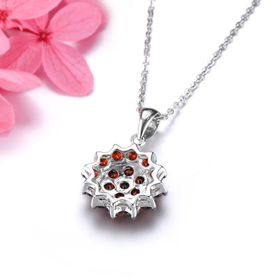 Natural Sterling Silver Pendant Necklace of Garnet Birthstone