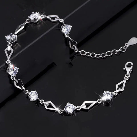 925 Sterling Silver Amethyst Charm Bracelet