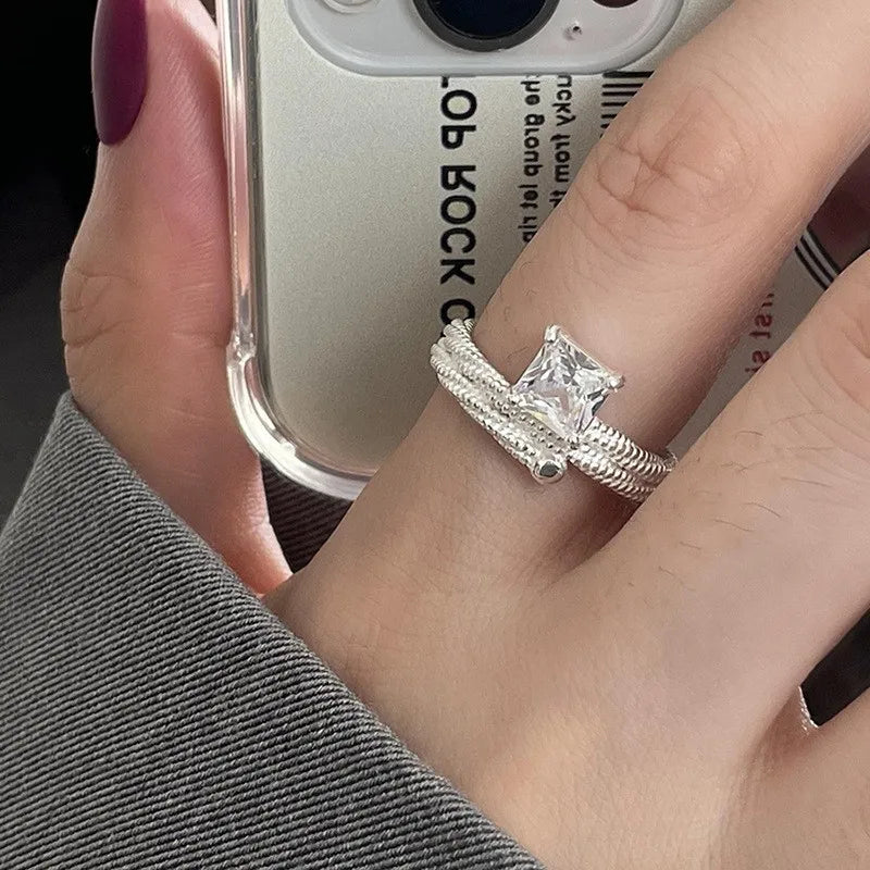 PANJBJ 925 Sterling Silve Moonstone Irregular Ring for Women Party Gift Adjustabler Personality Korean Dropshipping
