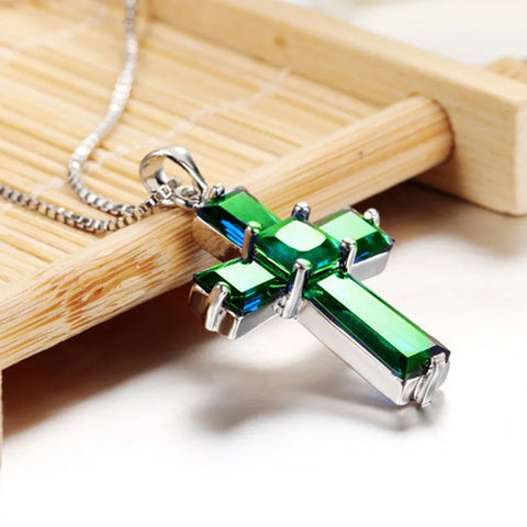 925 Sterling Silver Cross Emerald Pendant