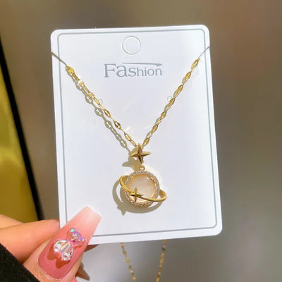 Gold Color Saturn Planet Necklace