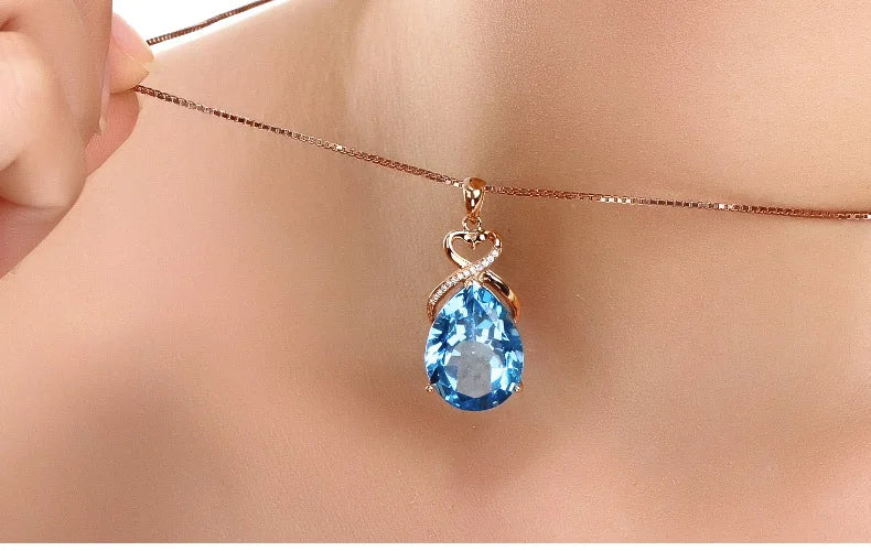 14K Rose Gold 3 Carats Blue Sapphire Pendant Necklace
