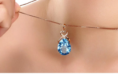 14K Rose Gold 3 Carats Blue Sapphire Pendant Necklace