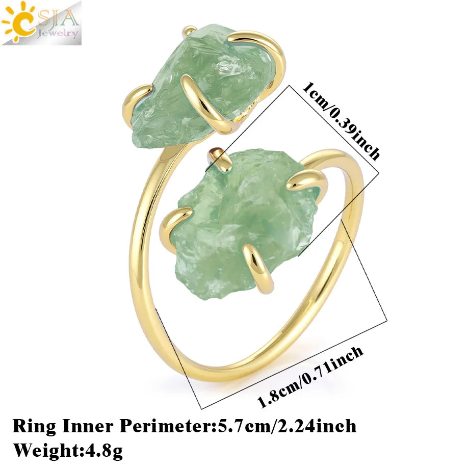 CSJA Irregular Crystal Open Ring Healing Natural Amethysts Citrine Double Gems Stone Claw Finger Rings Jewelry Accessories H584