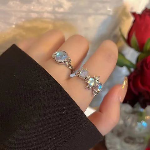 Irregular Moonstone Open Rings Set