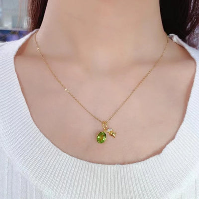 925 Silver Peridot Pendant 6mm*8mm 1ct VVS Natural Peridot Silver Pendant with 3 Layers 18K Gold Plated Gemstone Jewelry
