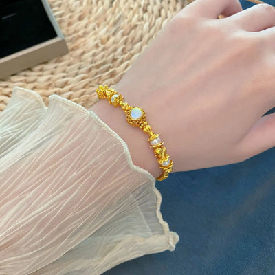 Fashion Gold Shop Same Style Women's Bracelet  9999 24K real gold White Moonlight Pearl Beautiful Jewelry Gift