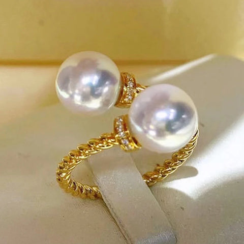 Temperament Double Imitation Pearl Open Ring
