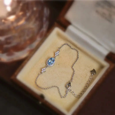 Light Luxury Sapphire Bracelet for Women Classic Style Elliptic Exquisite and Fresh Bangles Charms Silver Jewelry Gift