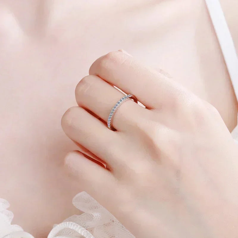 Sterling Silver with White Gold Plated Lab Diamond Eternity Band Engagement Wedding Rings for Women