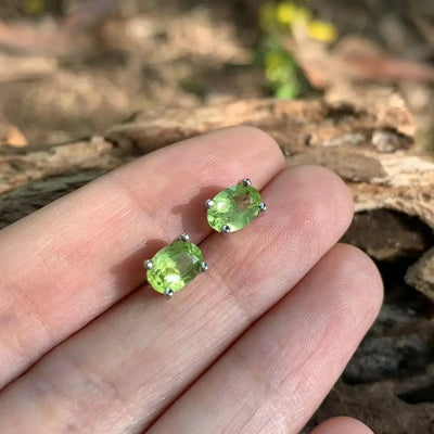 Natural Peridot 925 Sterling Silver Stud Earrings For Women Jewelry Gift Simple Peridot Jewelry Green