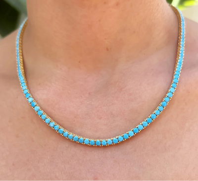 Gold Plated Turquoise Tennis Chain Necklace