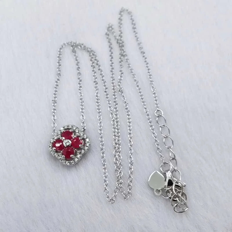 SACE GEMS Luxury 100% 925 Sterling Silver 3*3MM Ruby Pendant Necklaces for Womne Wedding Party Birthday Fine Jewelry Gift