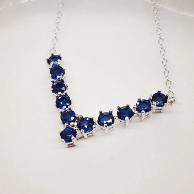 Total 1.1ct Natural Sapphire Necklace 3mm Round Dark Blue Sapphire Silver Necklace for Party 18K Gold Plating 925 Silver Jewelry