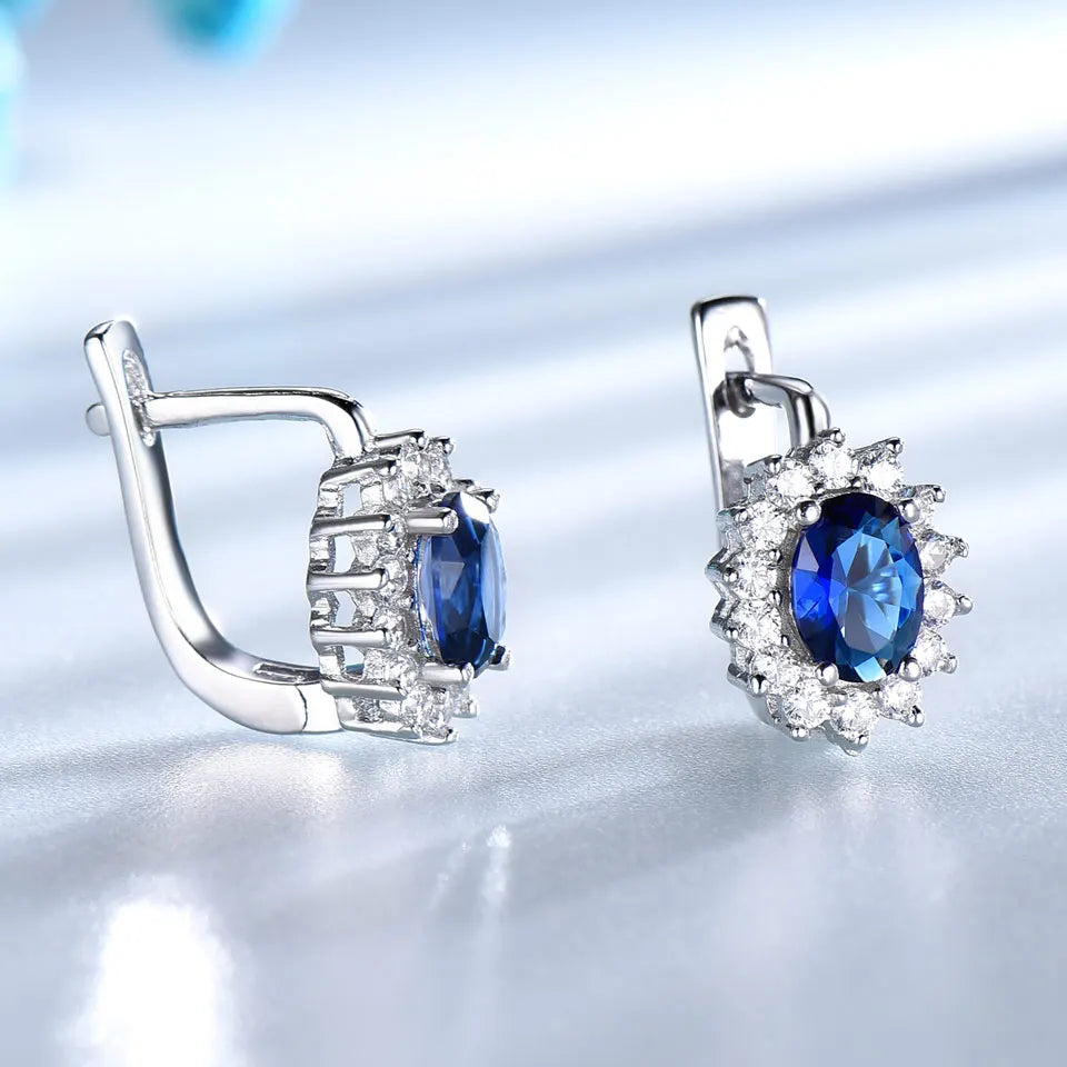 Blue Sapphire Earring Oval 5*7mm Clip Earring for Women 925 Sterling Silver Earrings for Gift