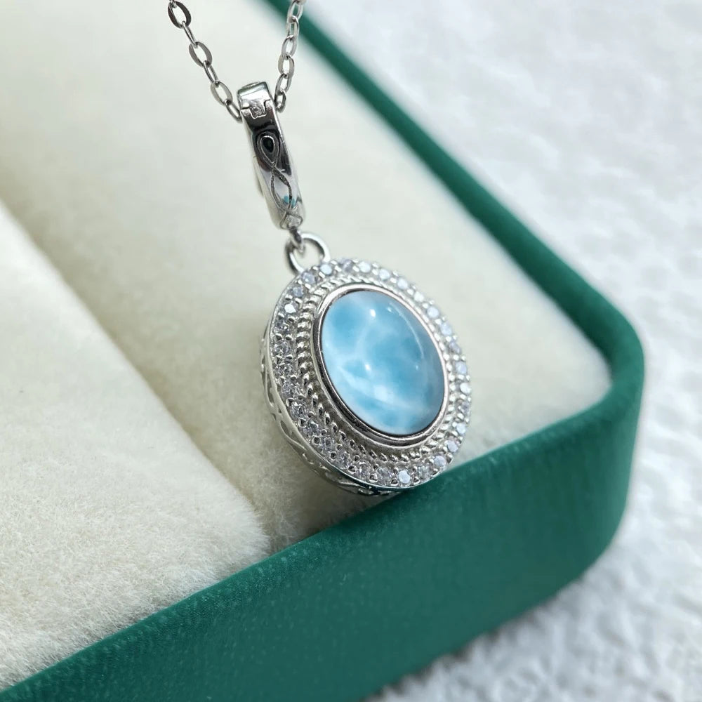 925 Sterling Silver Natural Moonstone Pendants Oval 10*14MM Skeleton Simple Design Necklace With Crystal For Women Men