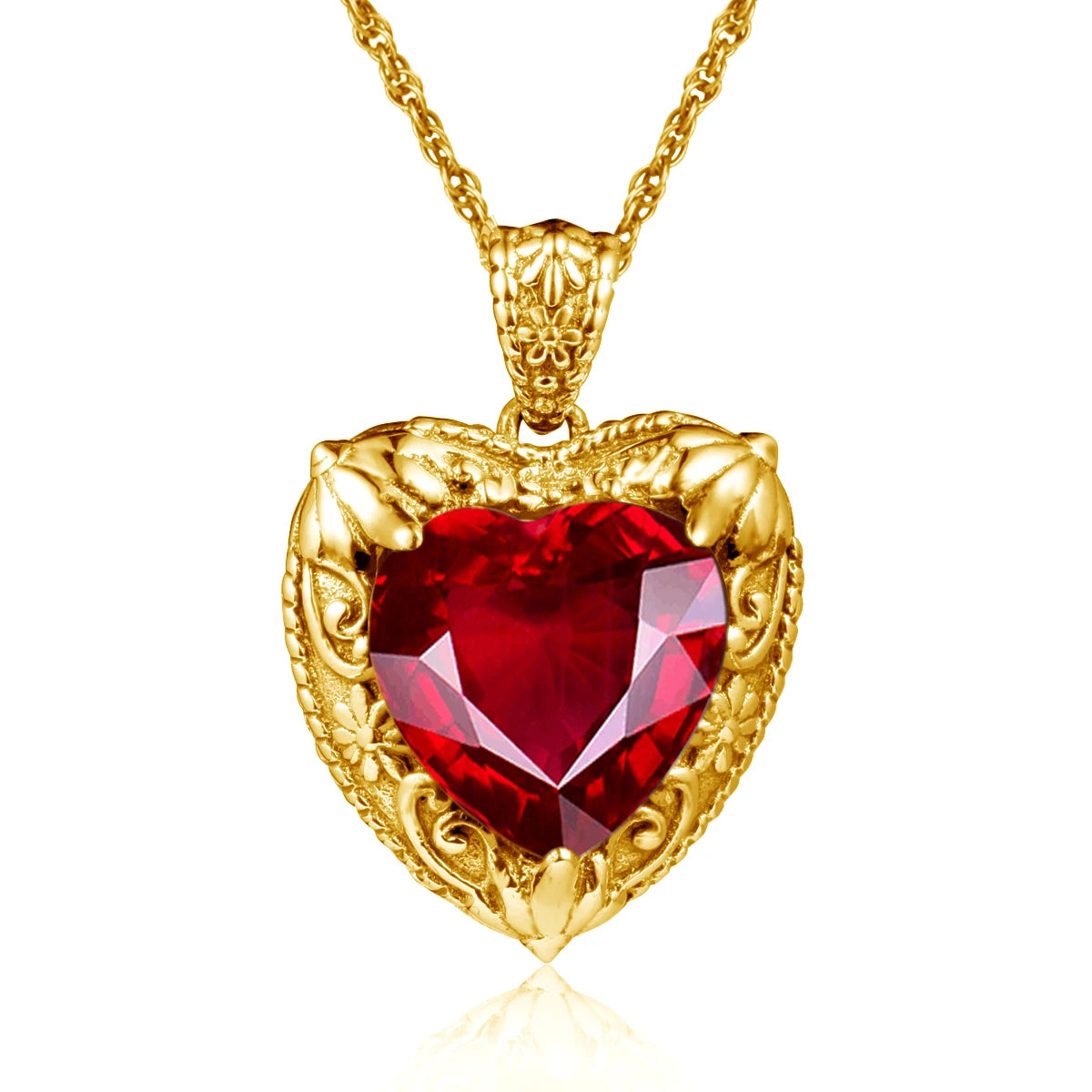 Gold Red Ruby Heart Necklace