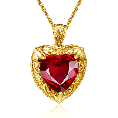 Gold Red Ruby Heart Necklace