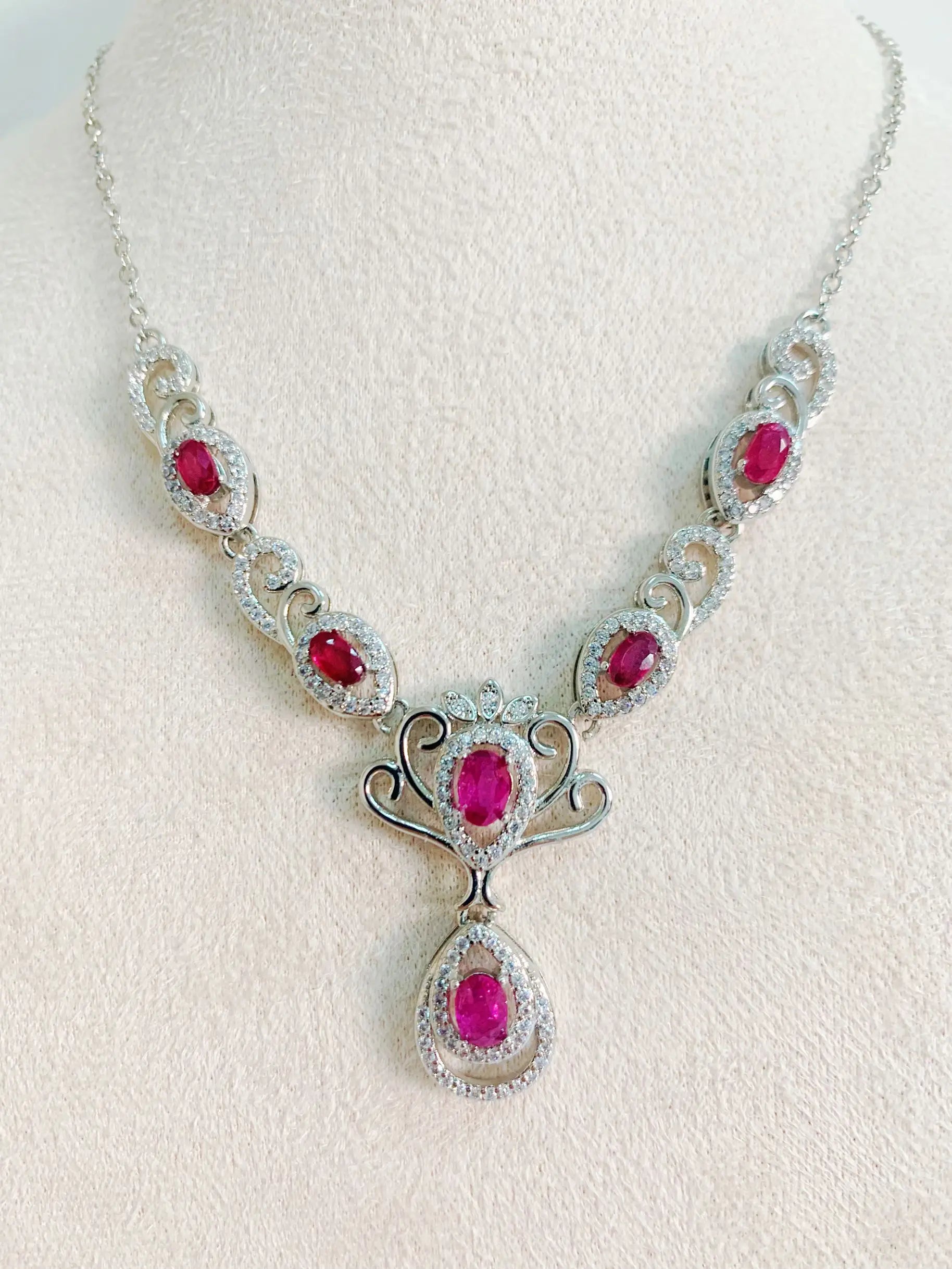 ZECAA 925 Jewelry Woman Ruby Necklace Pendant With Natural Ruby Gemstone 4*6mm S925 Silver Woman Ruby Necklace Pendant