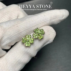 HEYYA STONE  Natural Peridot Stud Earrings For Women 925 Silver Simple Fine Jewelry Stone Gemstone Classic Style