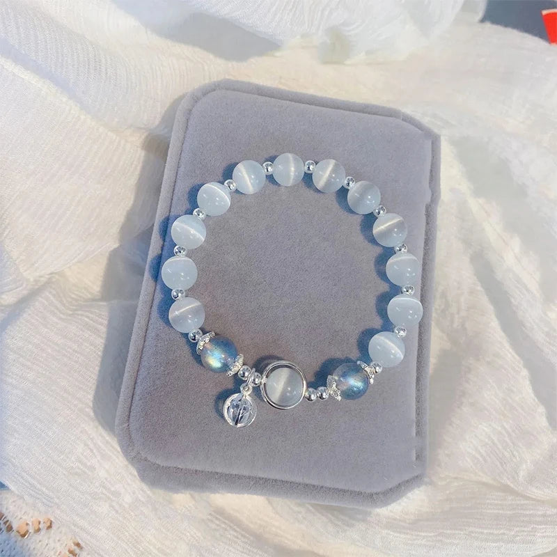 Jewelry Women's New Moonlight Crystal Bracelet Opal Aquamarine Light Luxury Leaf Elastic Bracelet