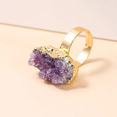 Change Better Irregular Natural Amethyst Cluster Rough Stone Gold Plated Open Rings Women Reiki Healing Personality Jewelry Gift
