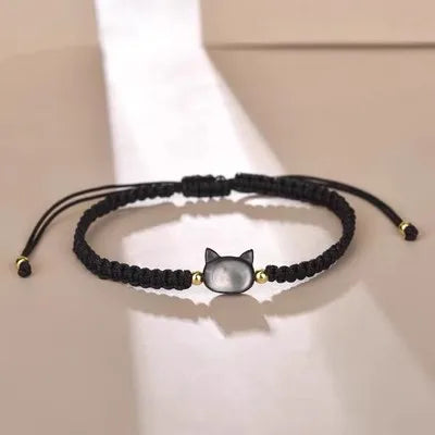 1pair Natural Moonstone Obsidian Bracelets Fidget Bracelet Handmade Couple Cute Black White Cat Bracelet Accessories Jewelry