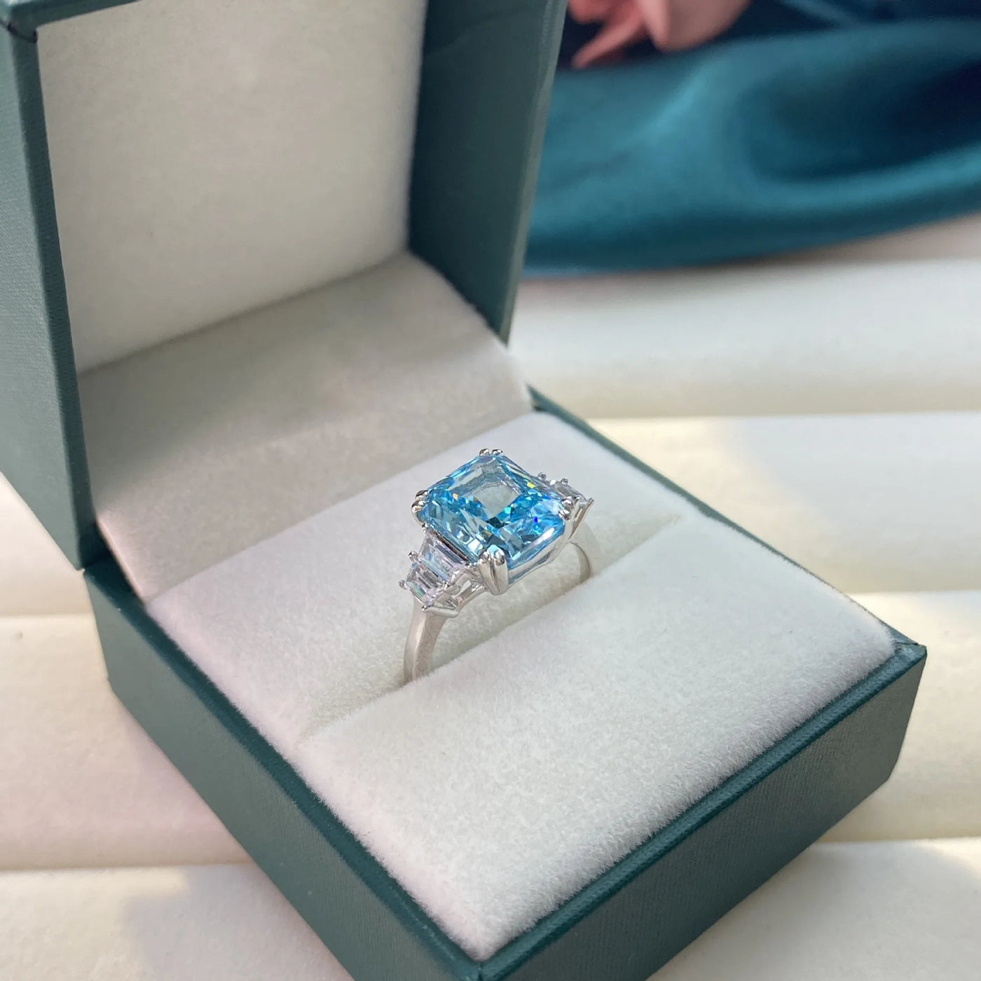Romantic Moissanite Aquamarine Engagement Ring