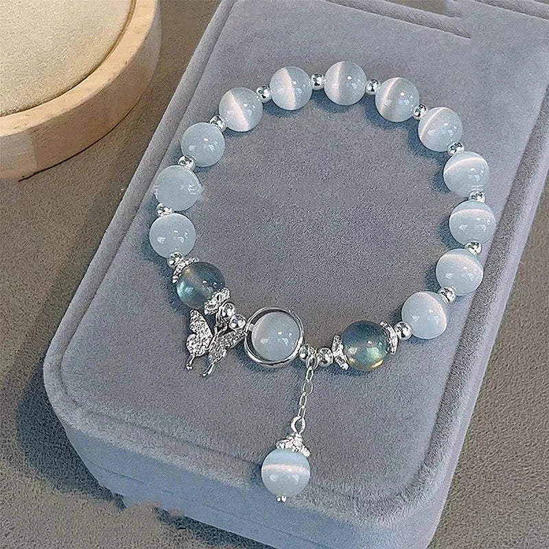 Jewelry Women's New Moonlight Crystal Bracelet Opal Aquamarine Light Luxury Leaf Elastic Bracelet
