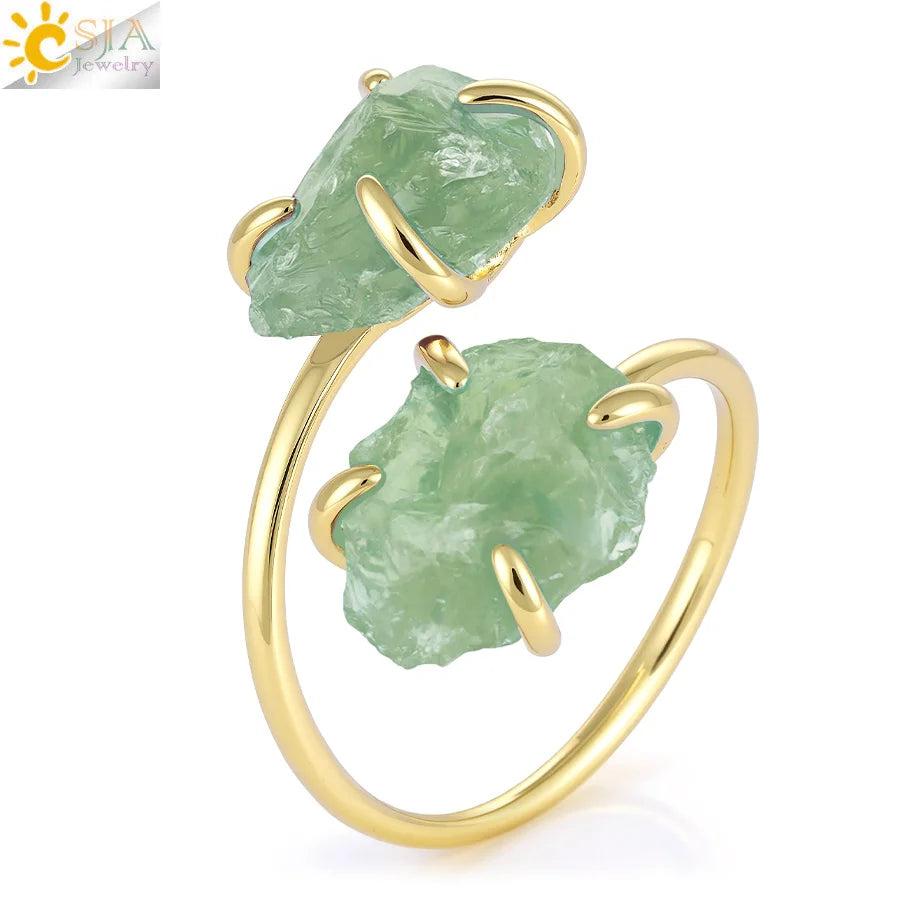 CSJA Irregular Crystal Open Ring Healing Natural Amethysts Citrine Double Gems Stone Claw Finger Rings Jewelry Accessories H584