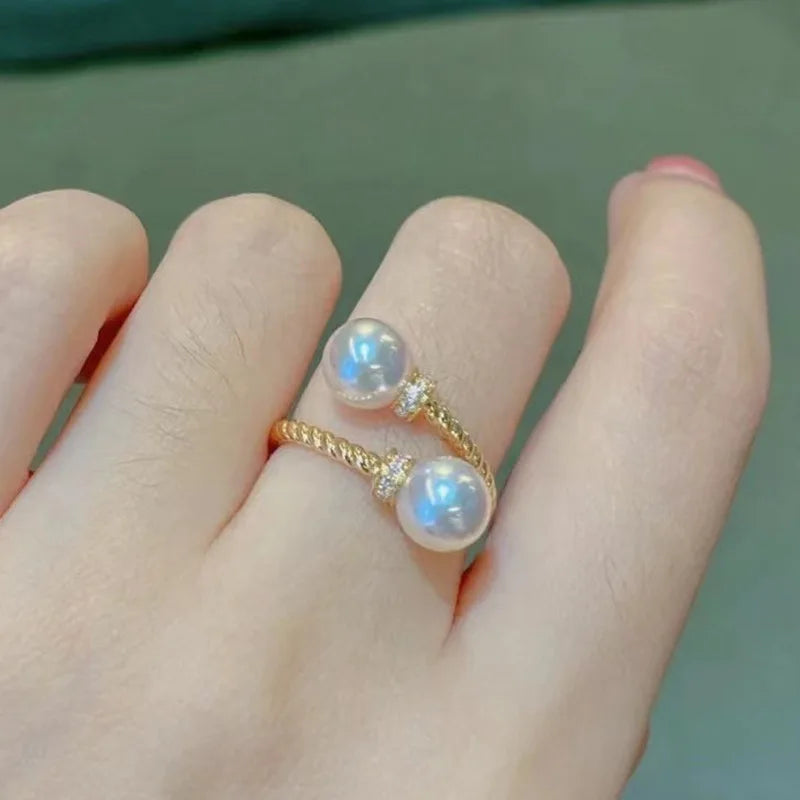 Temperament Double Imitation Pearl Open Ring