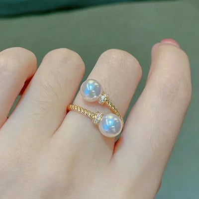 Temperament Double Imitation Pearl Open Ring