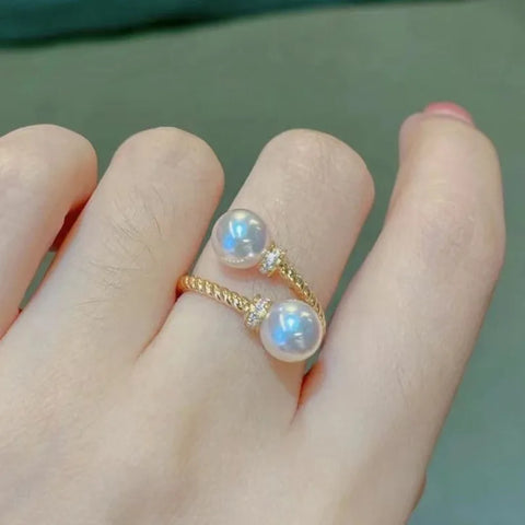 Temperament Double Imitation Pearl Open Ring