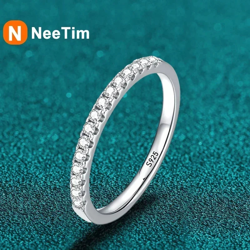 Sterling Silver with White Gold Plated Lab Diamond Eternity Band Engagement Wedding Rings for Women