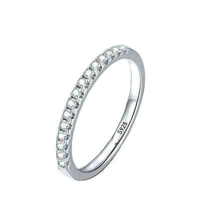Sterling Silver Diamond Beaded Eternity Engagement Wedding Rings