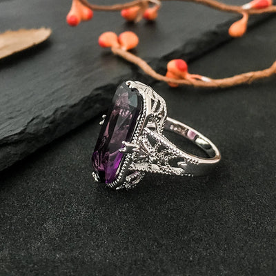 Emerald-Cut Amethyst Sterling Silver Ring for Women